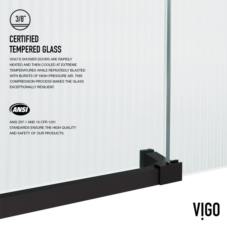 Elan E-Class 56-60" Matte Black Frameless Sliding Shower Door with Fluted Glass