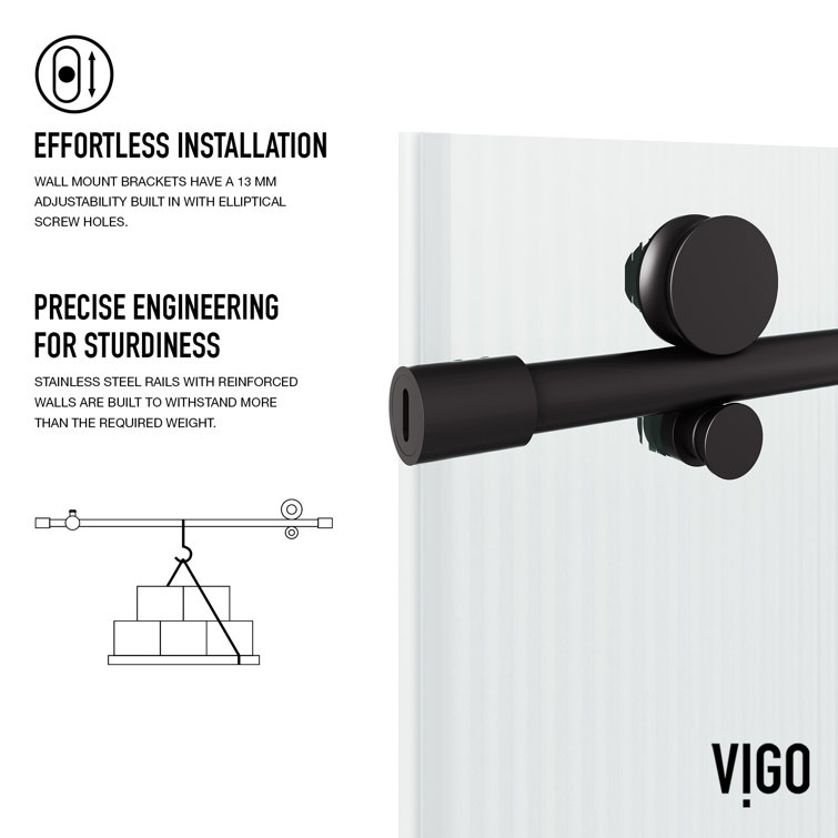 Elan E-Class 56-60" Matte Black Frameless Sliding Shower Door with Fluted Glass