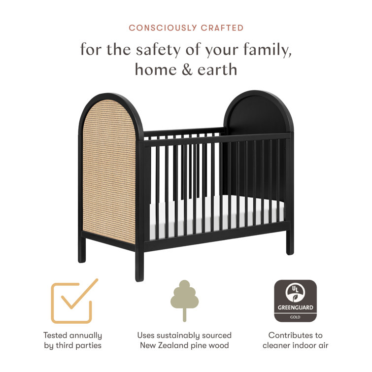 Bondi Black and Natural Cane 3-in-1 Convertible Crib