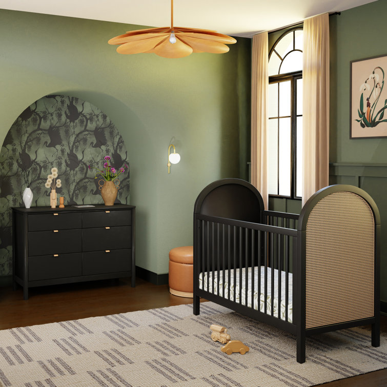 Bondi Black and Natural Cane 3-in-1 Convertible Crib