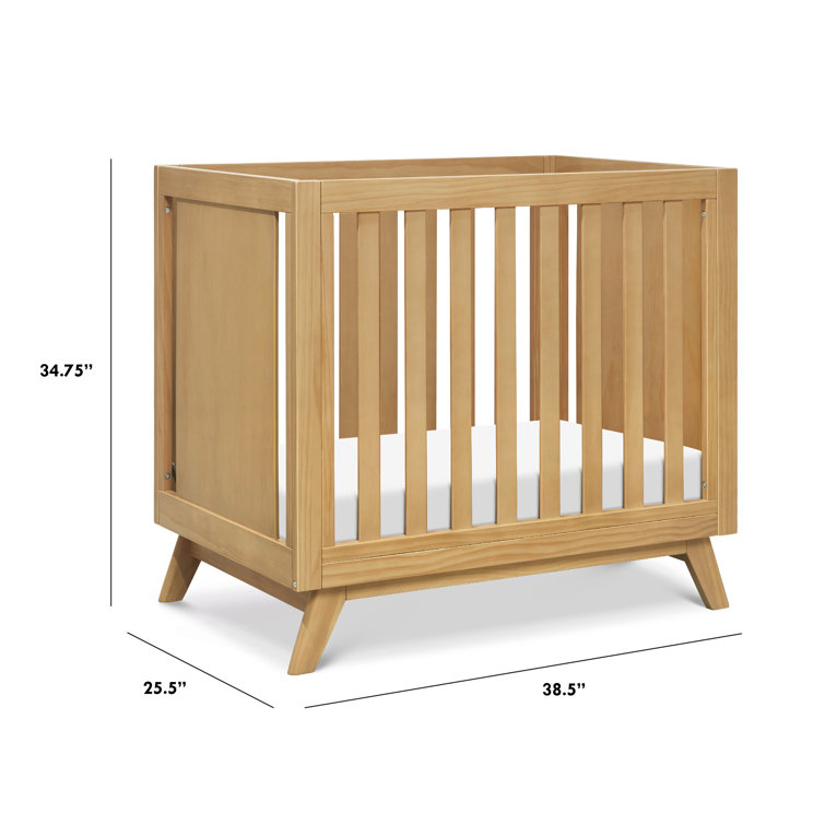 Honey Wood Mid-Century Modern Convertible Mini Crib