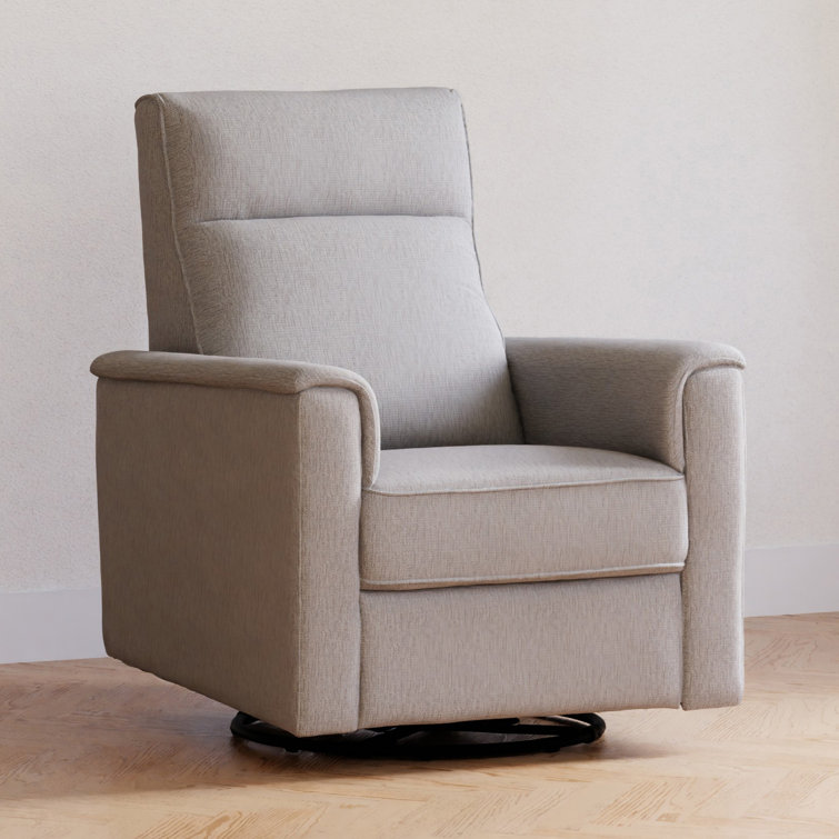 Gray Swivel Recliner with Wooden Legs and Eco-Performance Fabric
