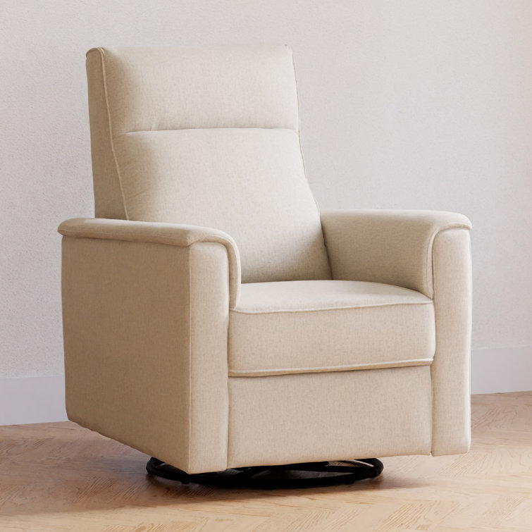 Cream Eco-Weave Swivel Recliner with Wood Frame