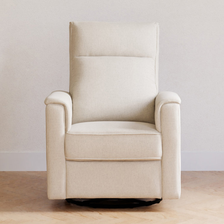 Cream Eco-Weave Swivel Recliner with Wood Frame