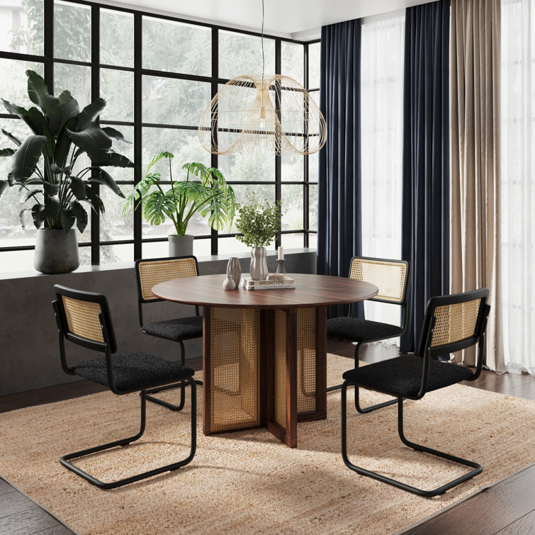 Walnut Round Pedestal Dining Table with Cane Panels