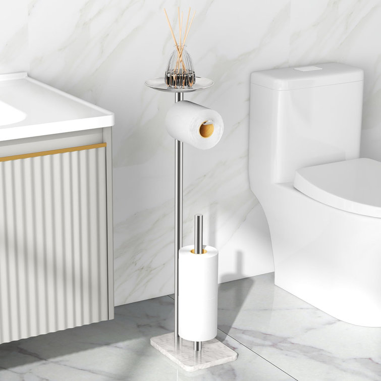 Brushed Nickel Free Standing Toilet Paper Holder with Marble Base