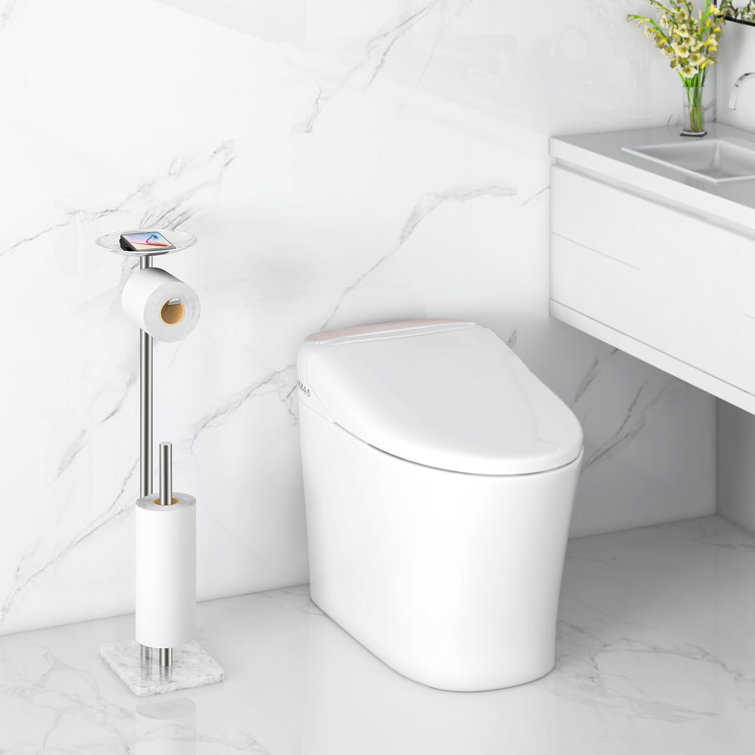 Brushed Nickel Free Standing Toilet Paper Holder with Marble Base