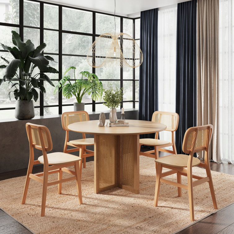 Natural Round Pedestal Dining Table with Cane Panels