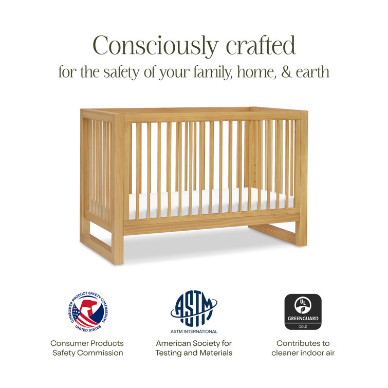 Honey Wood 3-in-1 Convertible Crib with Toddler Bed Kit