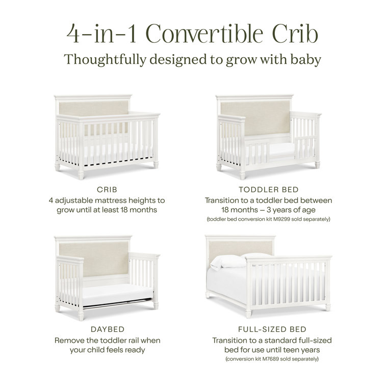 Darlington Warm White 4-in-1 Convertible Upholstered Crib