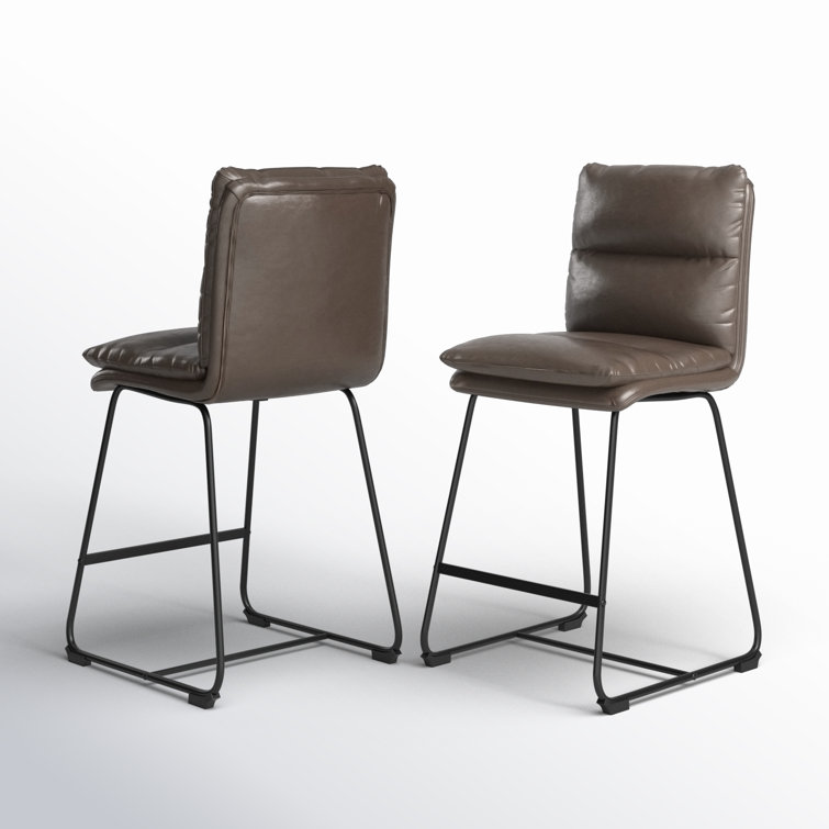 Brown Faux Leather Upholstered Counter Stools with Metal Frame, Set of 2