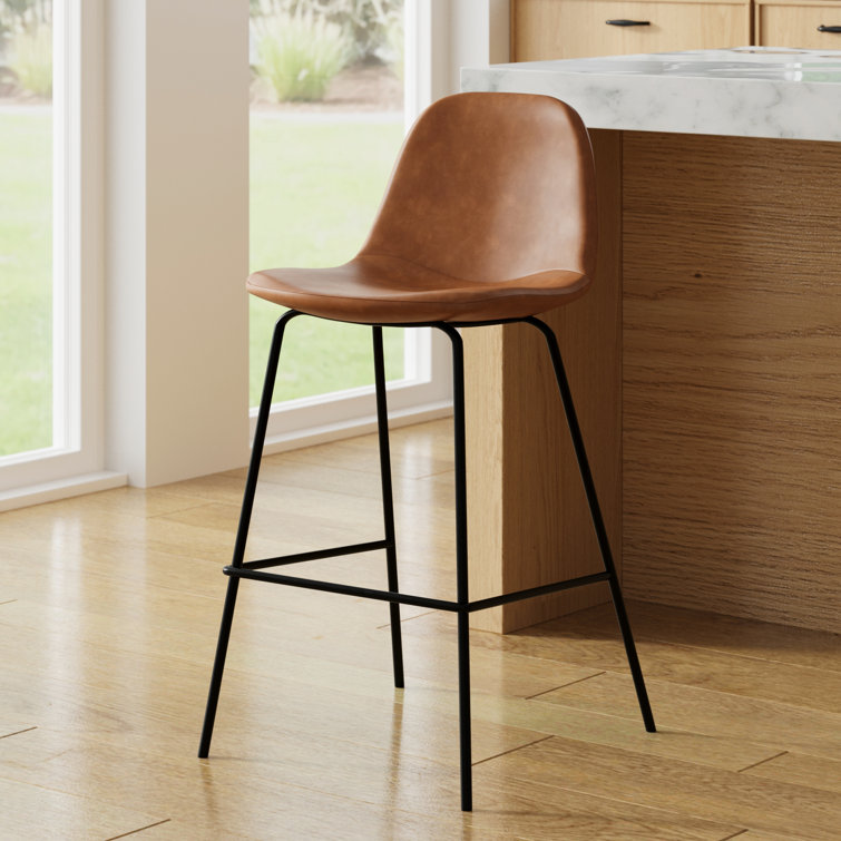 Saddle Vegan Leather Counter Stool with Metal Legs, Set of 2