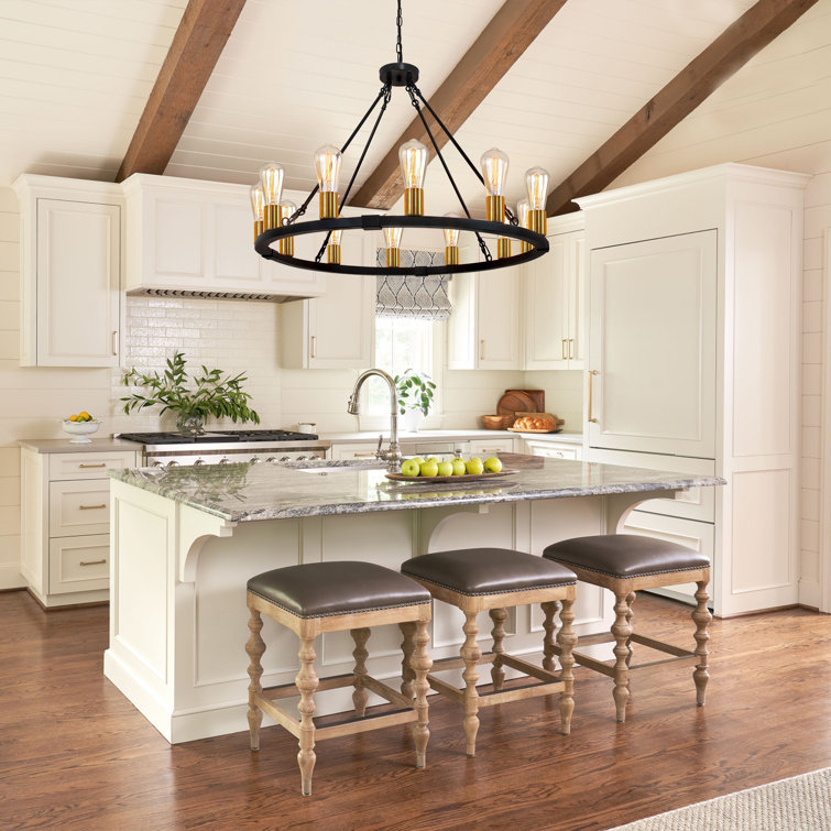 Black and Gold 12-Light Wagon Wheel Chandelier