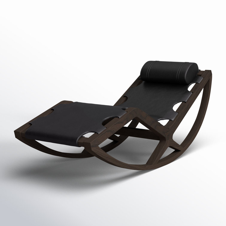 Black Leather and Wood Zero-Gravity Chaise Lounge