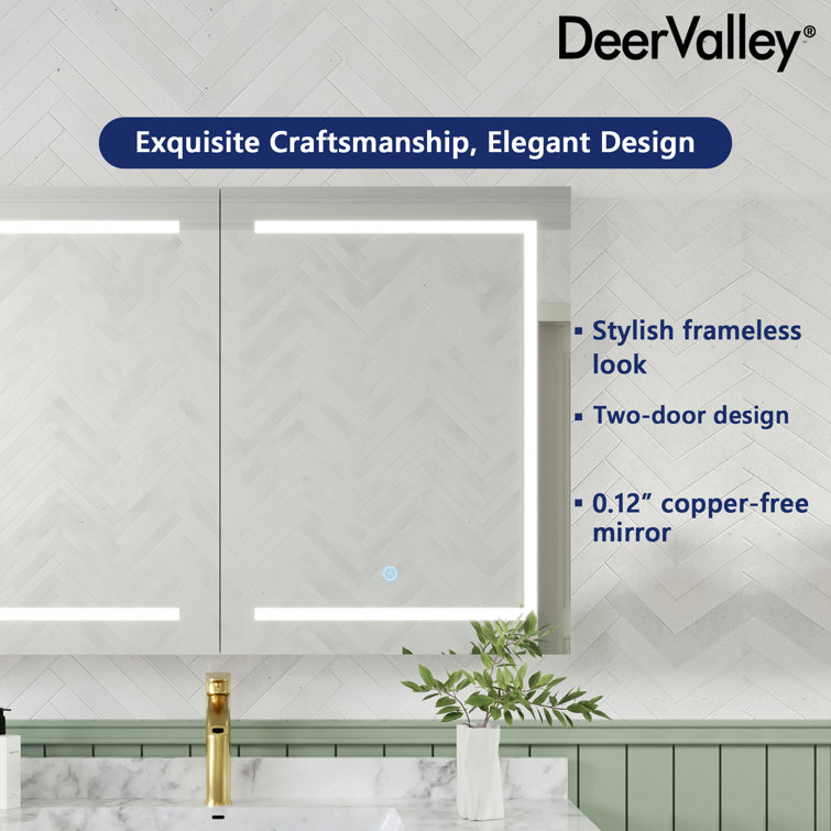 48'' Wide White LED Wall Mounted Medicine Cabinet with Mirror