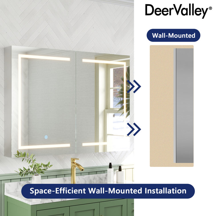 48'' Wide White LED Wall Mounted Medicine Cabinet with Mirror