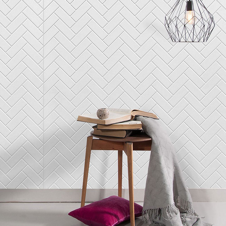 Herringbone Gloss White 3D Textured PVC Wall Panels 4ft x 8ft