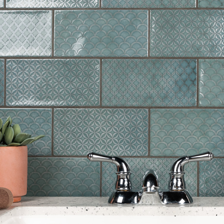 Camden 8" x 4" Emerald Ceramic Patterned Subway Tile