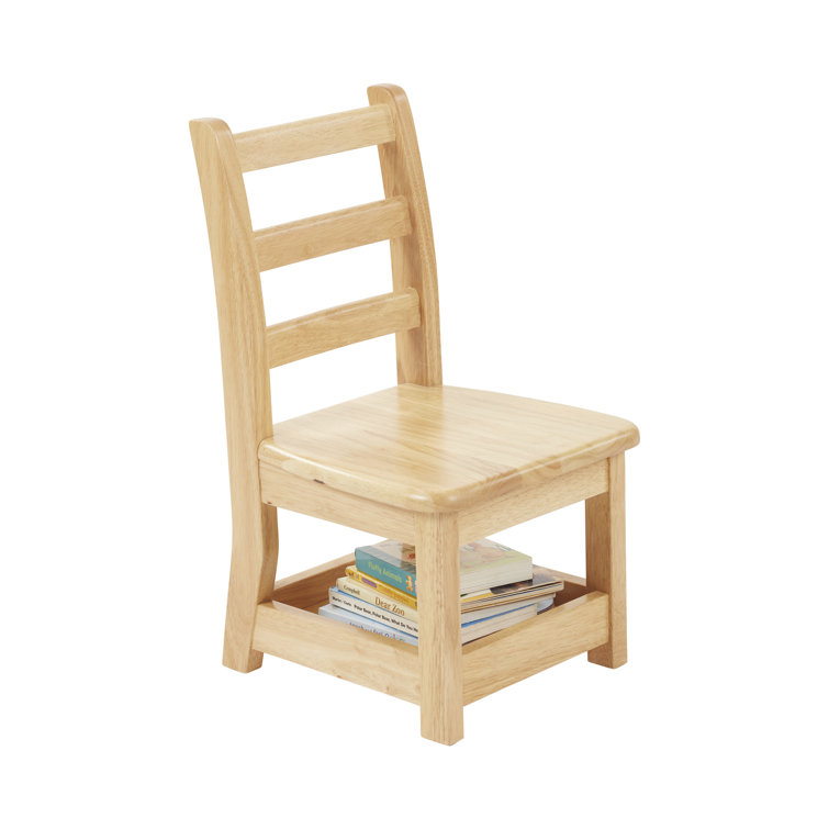 Natural Rubberwood Ladderback Kids Chairs with Storage, 2-Pack