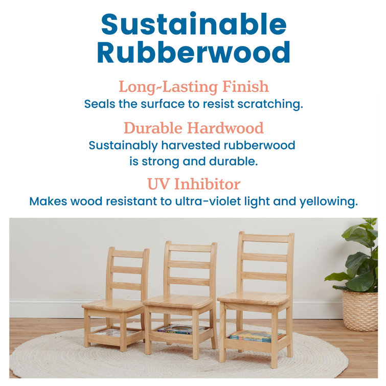 Natural Rubberwood Ladderback Kids Chairs with Storage, 2-Pack