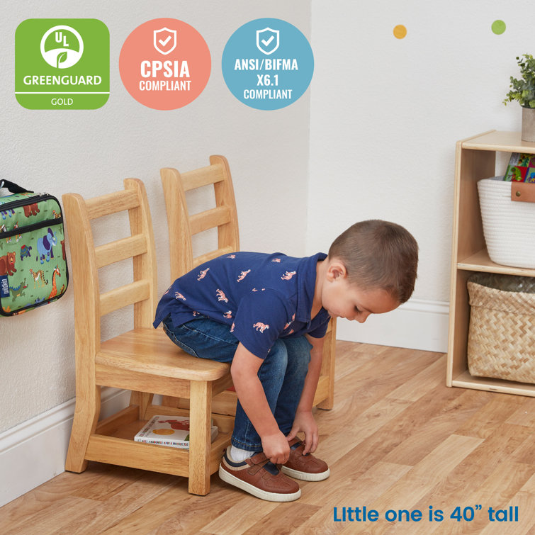 Natural Rubberwood Ladderback Kids Chairs with Storage, 2-Pack