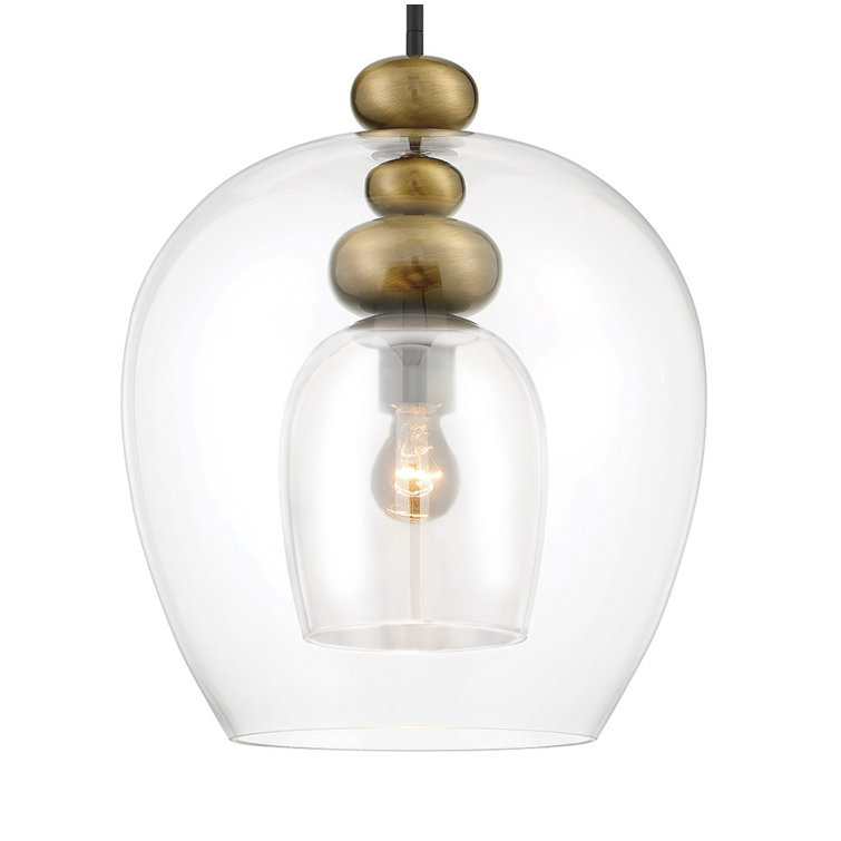 Aged Brass and Glass 1-Light Pendant with Smoked Shade
