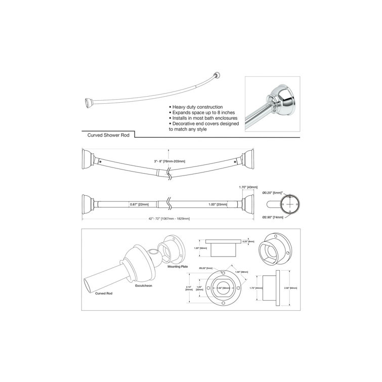 Satin Nickel Adjustable Curved Wall Mounted Shower Rod