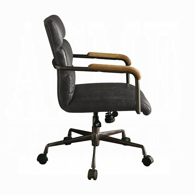Antique Slate Executive Swivel Chair in Top Grain Leather and Wood
