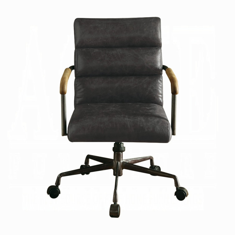 Antique Slate Executive Swivel Chair in Top Grain Leather and Wood