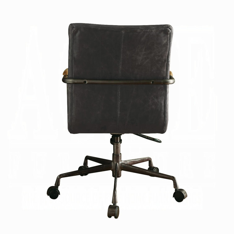 Antique Slate Executive Swivel Chair in Top Grain Leather and Wood