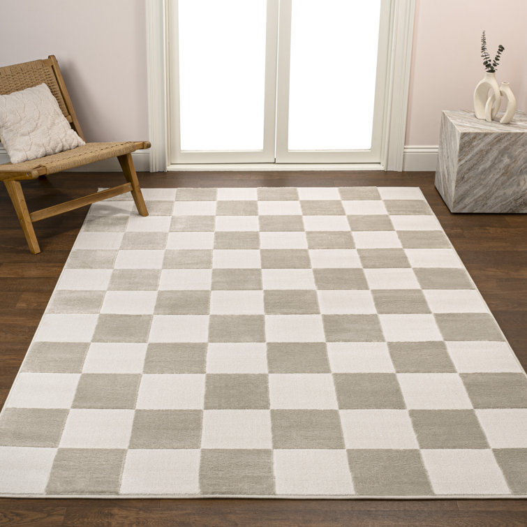 Thea Beige and Cream Geometric Checkerboard Area Rug