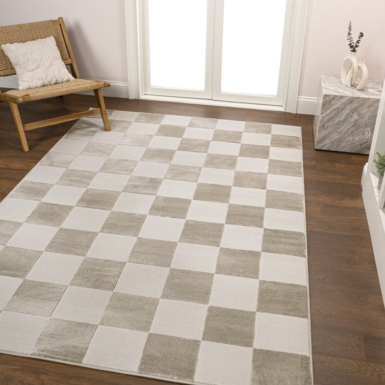 Thea Beige and Cream Geometric Checkerboard Area Rug