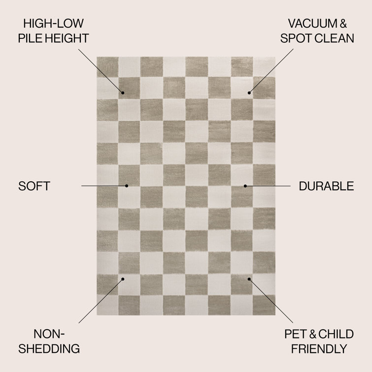 Thea Beige and Cream Geometric Checkerboard Area Rug