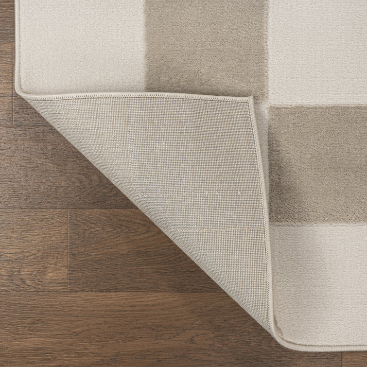 Thea Beige and Cream Geometric Checkerboard Area Rug