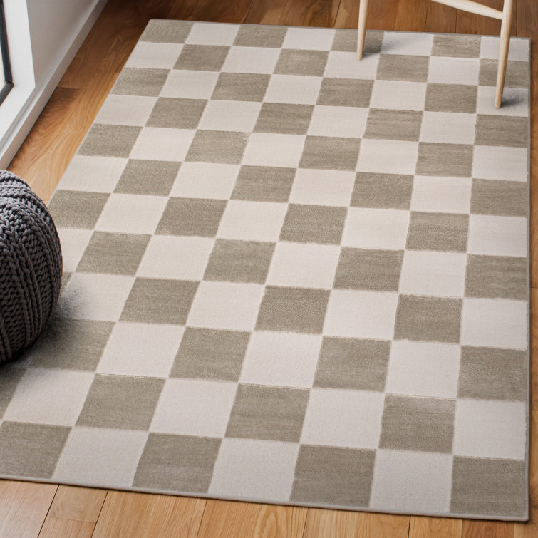 Thea Beige and Cream Geometric Checkerboard Area Rug