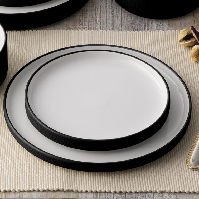 Black and White Porcelain 12-Piece Dinnerware Set, Service for 4
