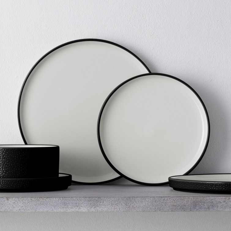 Black and White Porcelain 12-Piece Dinnerware Set, Service for 4