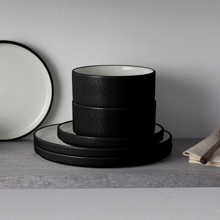 Black and White Porcelain 12-Piece Dinnerware Set, Service for 4