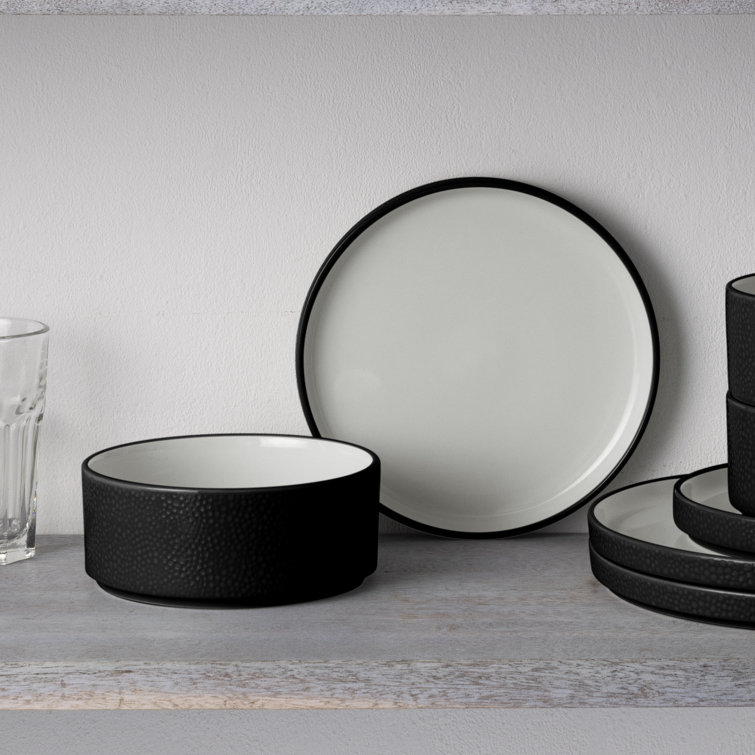 Black and White Porcelain 12-Piece Dinnerware Set, Service for 4