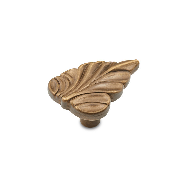 Antique English Brass Leaf Novelty Knob