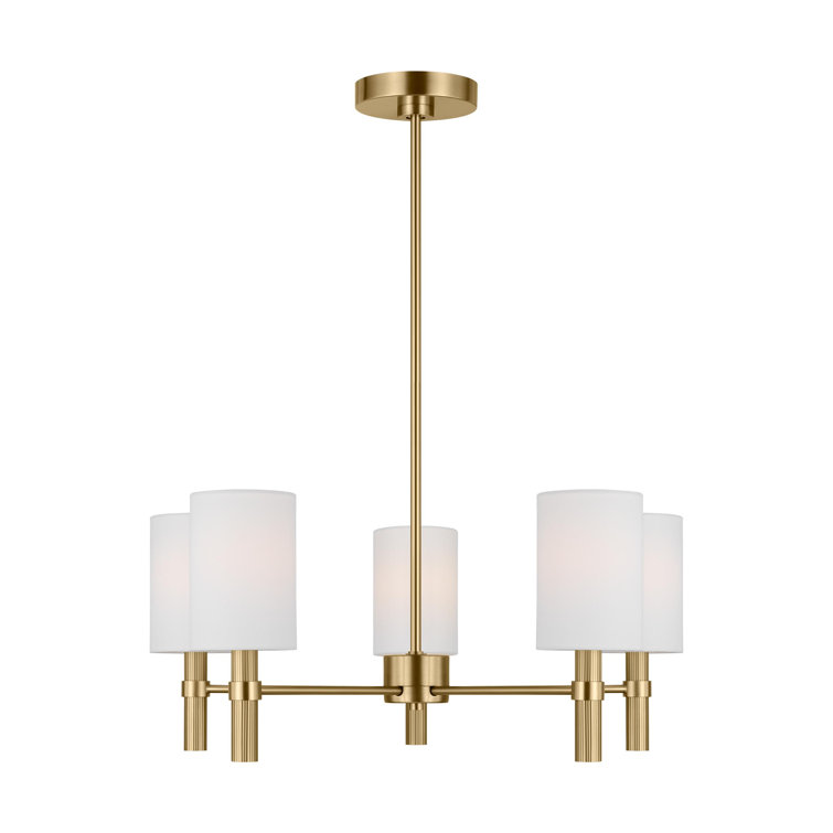 Satin Brass 5-Light Chandelier with White Linen Shades