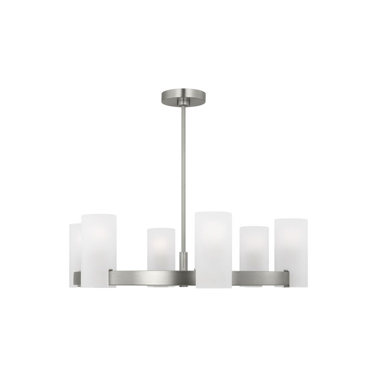 Rhode Brushed Steel 6-Light Chandelier with Etched Glass Shades