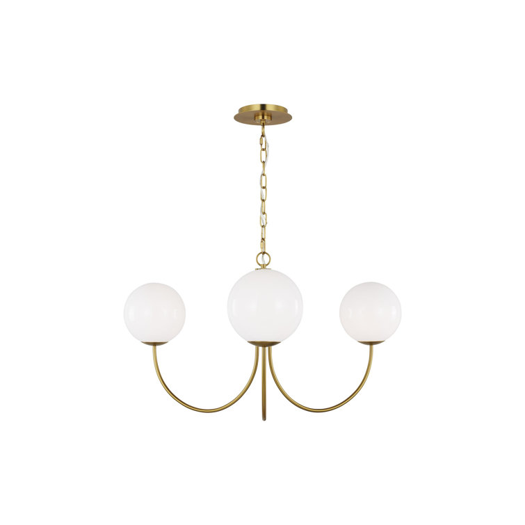 Burnished Brass and Milk Glass 3-Light Chandelier