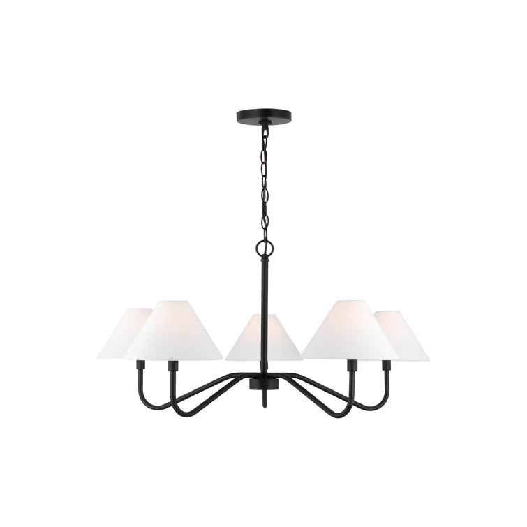 Midnight Black 5-Light Candelabra Chandelier with White Linen Shades