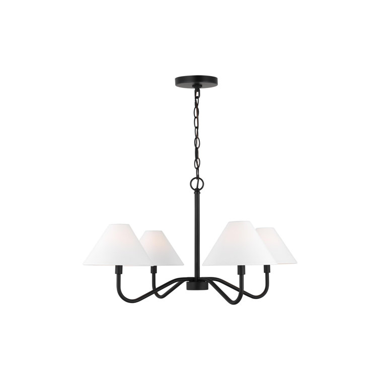 Midnight Black 4-Light Chandelier with White Linen Shades