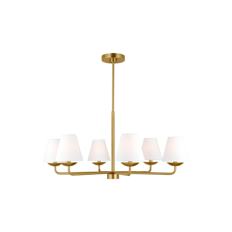 Albion Satin Brass 6-Light Chandelier with White Linen Shades