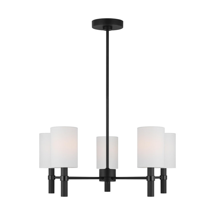 Midnight Black 5-Light Chandelier with White Linen Shades