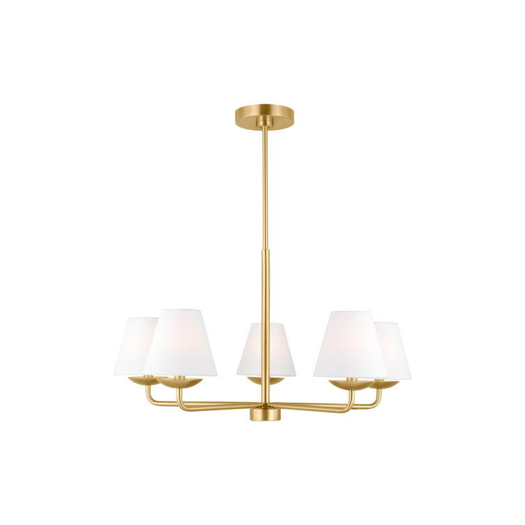 Satin Brass 5-Light Candle Chandelier with White Linen Shades