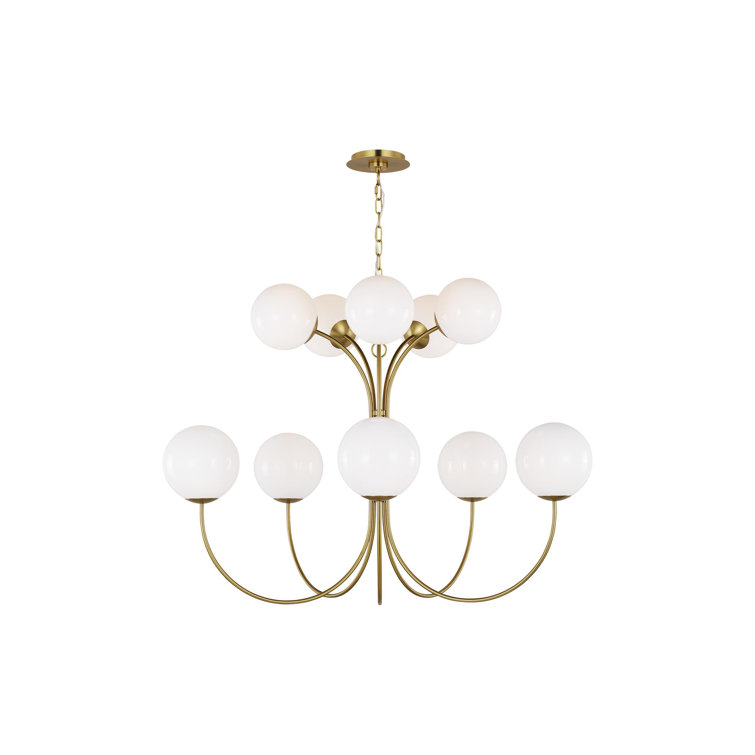 Noemie Large Burnished Brass Chandelier with Milk Glass Shades