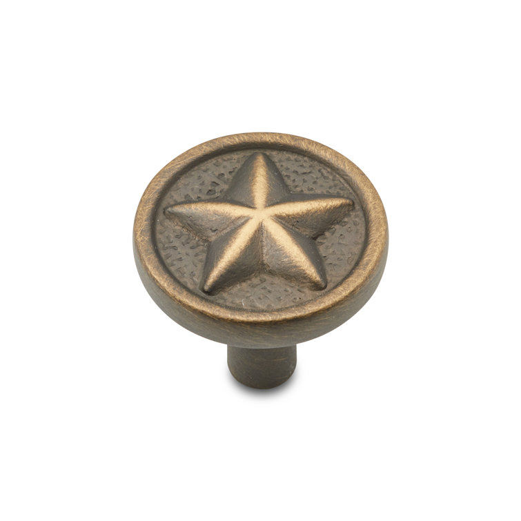 Antique Brass Star Circle Knob with Mounting Hardware